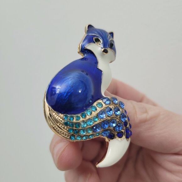 Brand New 2 In 1 Gold Tone Blue Fox Rhinestone Brooch Pin & Pendant - Picture 4 of 9